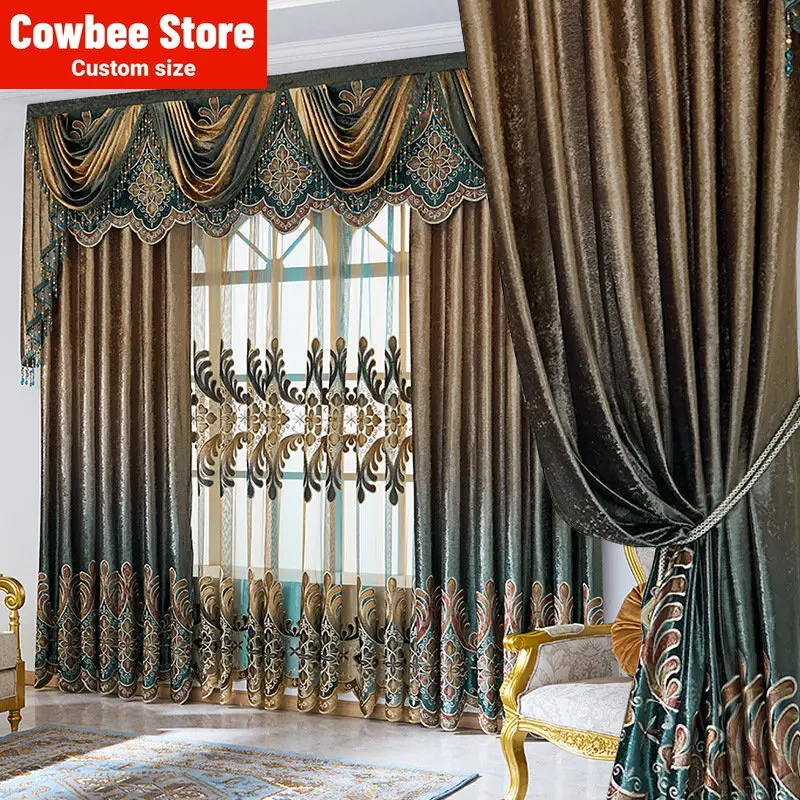 

Villa Luxury Living Room Dining Room Intelligent Electric Curtains Embroidered Blackout Cloth Finished Modern European Style New