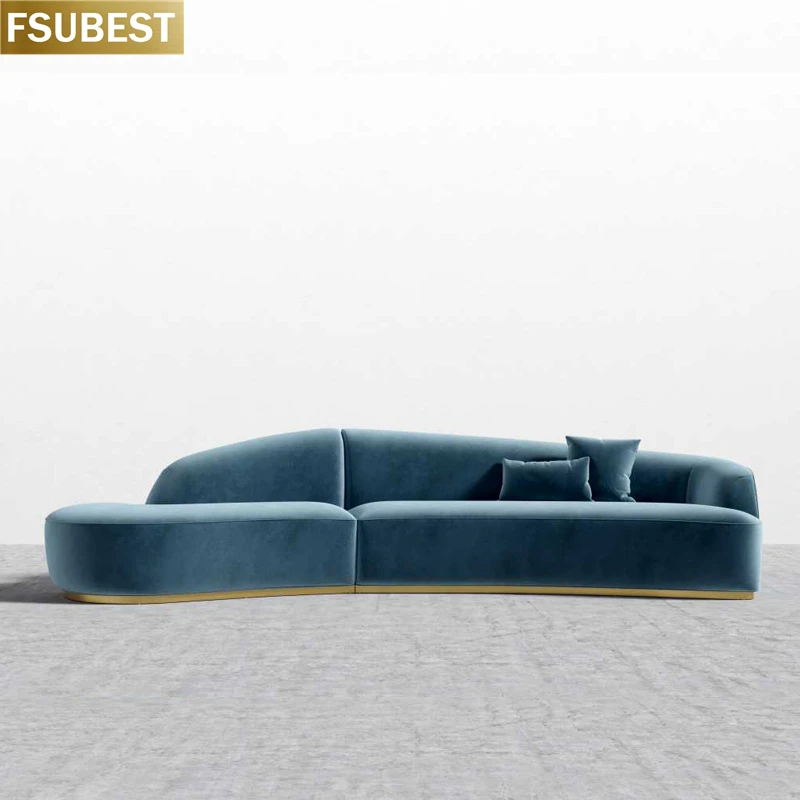 Unique Cambered Shape Hotel Lobby Velvet Sofa Wood Kanepe Bankstel Hoekbank Mueble Meble De Salon Maison Furniture Living Room