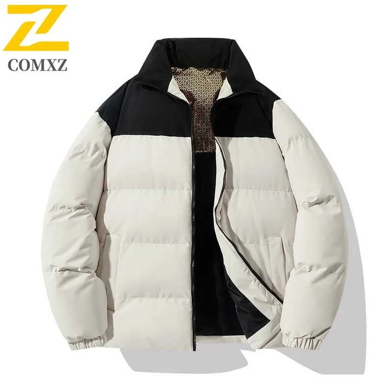 COMXZ سترة مبطنة بالقطن الدافئة سميكة وسيم الوقوف طوق السفر الفاخرة الحشو الكلاسيكية العمل الباردة والدليل على الرجال الشتاء سترة
