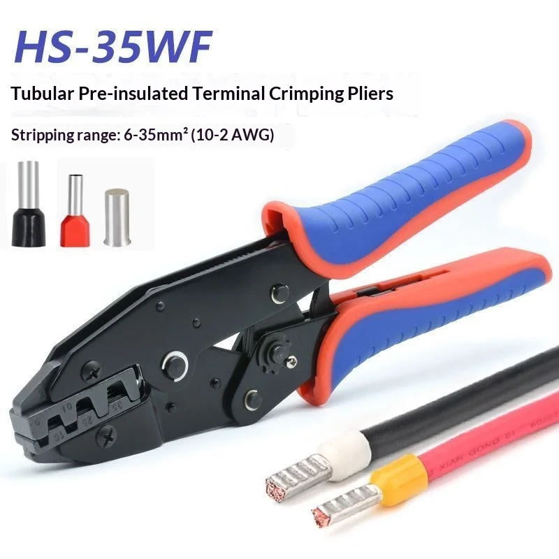 HS-35WF Ratcheting Tube Terminals Crimping Pliers Electrician Crimper 10-2AWG Tubular Crimping Tool