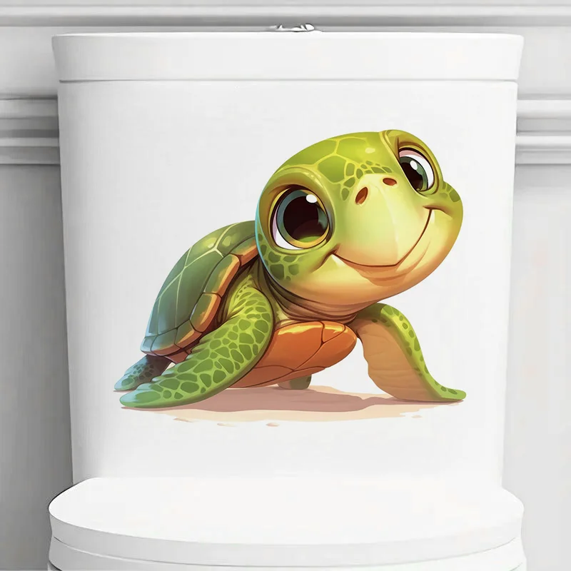Cute Baby Turtle Toilet Stickers, Bright Wall for Home, Cabinet, Door,Decoration, Vinyl Car Decals, Art Wallpaper view 6