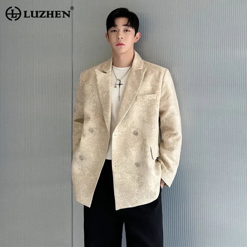 LUZHEN Trendy Edition Cloud Pattern Jacquard Design Loose Casual Double Breasted Suit Jackets Handsome Korean Blazer Male LZ5355