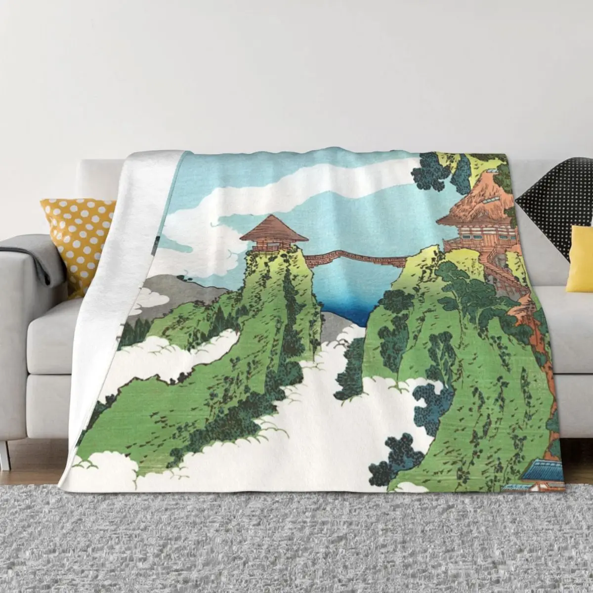 

The Hanging-cloud Bridge at Mount Gyodo near Ashikaga by Katsushika Hokusai Throw Blanket for sofa warm winter Blankets