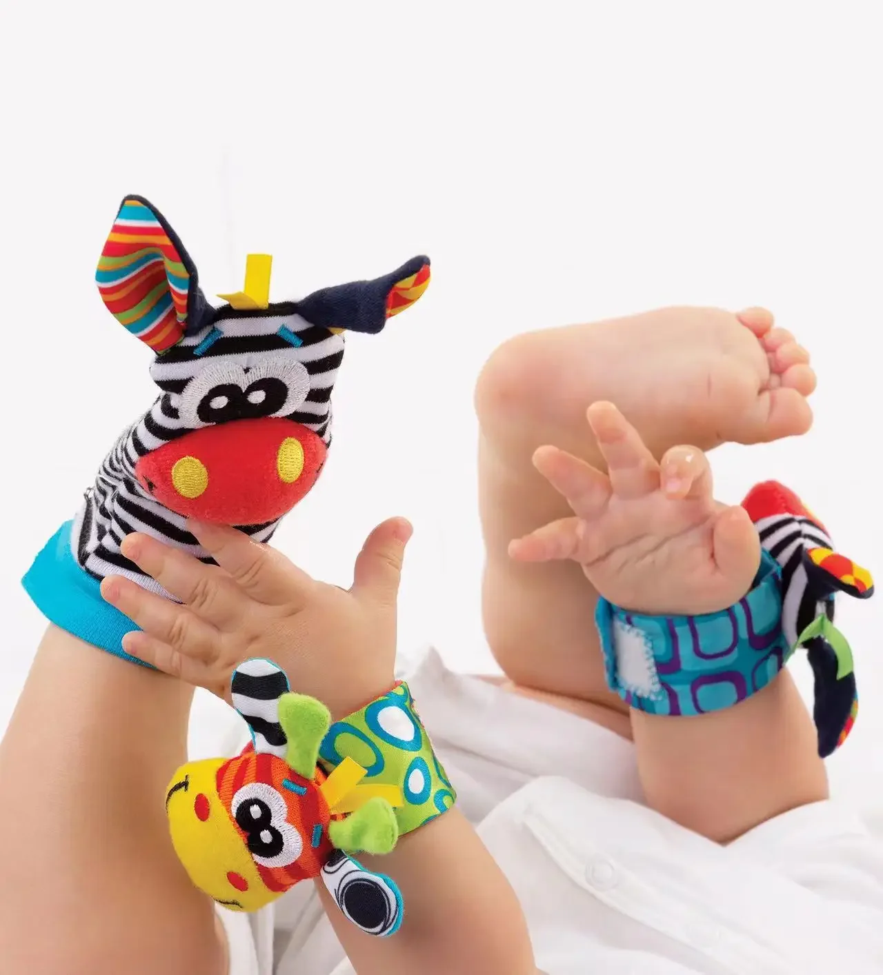 Newborn Baby Cute Stuffed Animals Baby Rattles Soft Socks Wristband Set Baby Rattles Toys Make Sounds Games For Babies