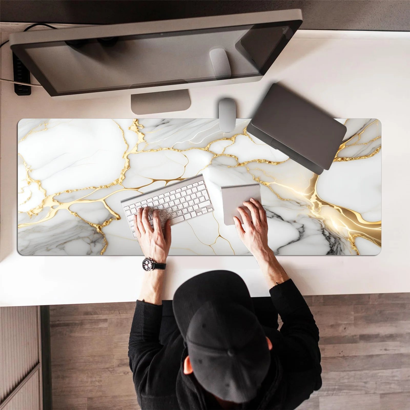 Abstract Style Keys Mouse Pad Desk Pad Extended Large Office Keyboard Mat Gaming Mousepad Non Slip Rubber Base Stitched Edge