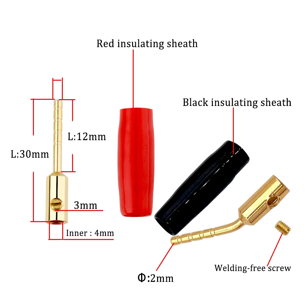 1/2/5 pares de 2mm de Cable Banana, Conector de clavija curva, tornillo Banana, calcetín, adaptador de enchufe de Audio para altavoz