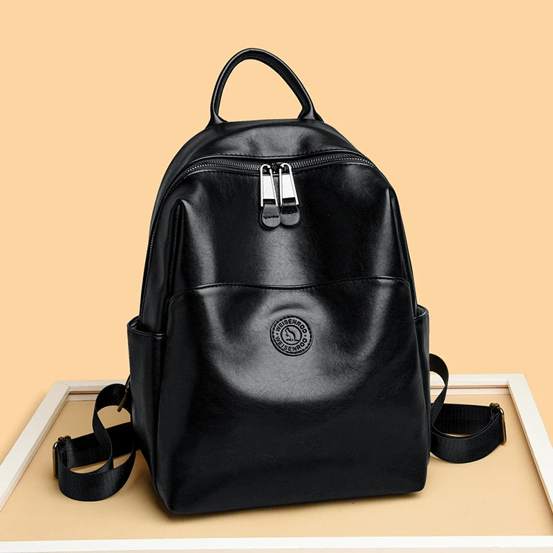 Women Leather Backpacks Luxury Designer Soft Leather Rucksack Female Vintage Bag School Bags For Girls Multifunction Backpack