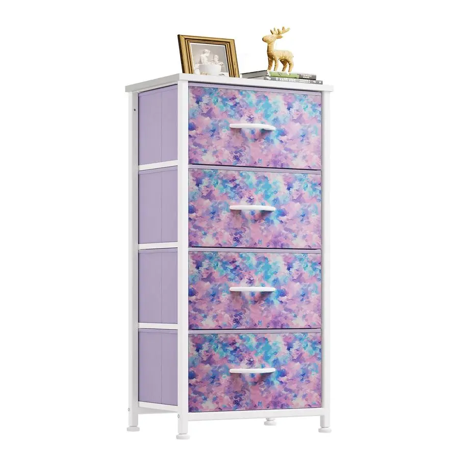 Purple Dresser with 4 Drawers Storage Tower Unit, Dresser for Bedroom, Living Room, Closets Sturdy Steel Frame, Wooden Top amp E