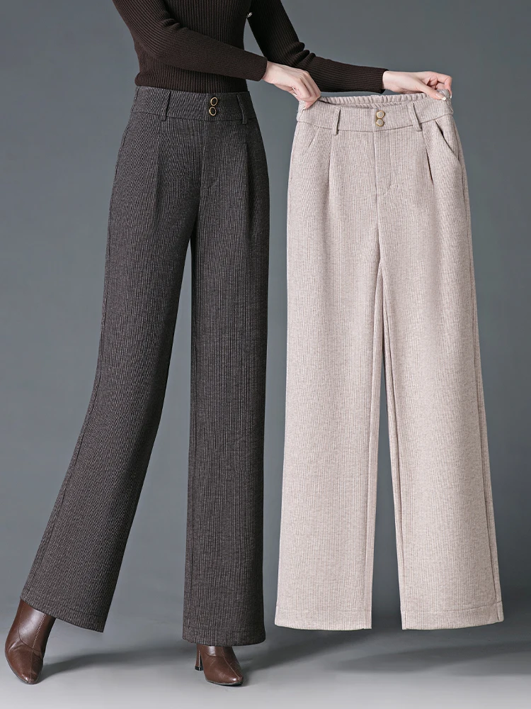 

High Waist Narrow Wide Leg Pants Women's Autumn Winter New Style Casual Woolen Pants Drapey Suit Pants Straight Leg Pants