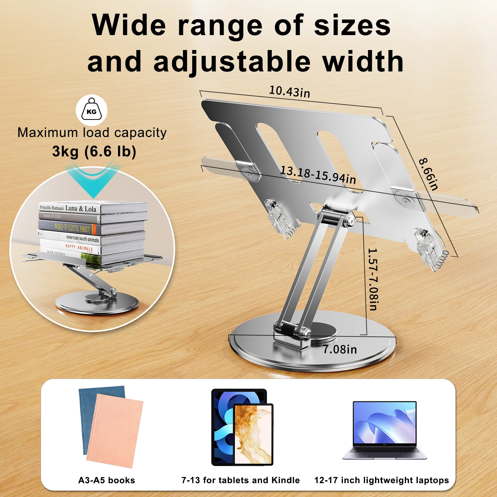 Eary Laptop Stand Desktop Book Stand for Reading 360°Rotatable Tablet Pad Projector Support Holder Desk for Computer  Macbook