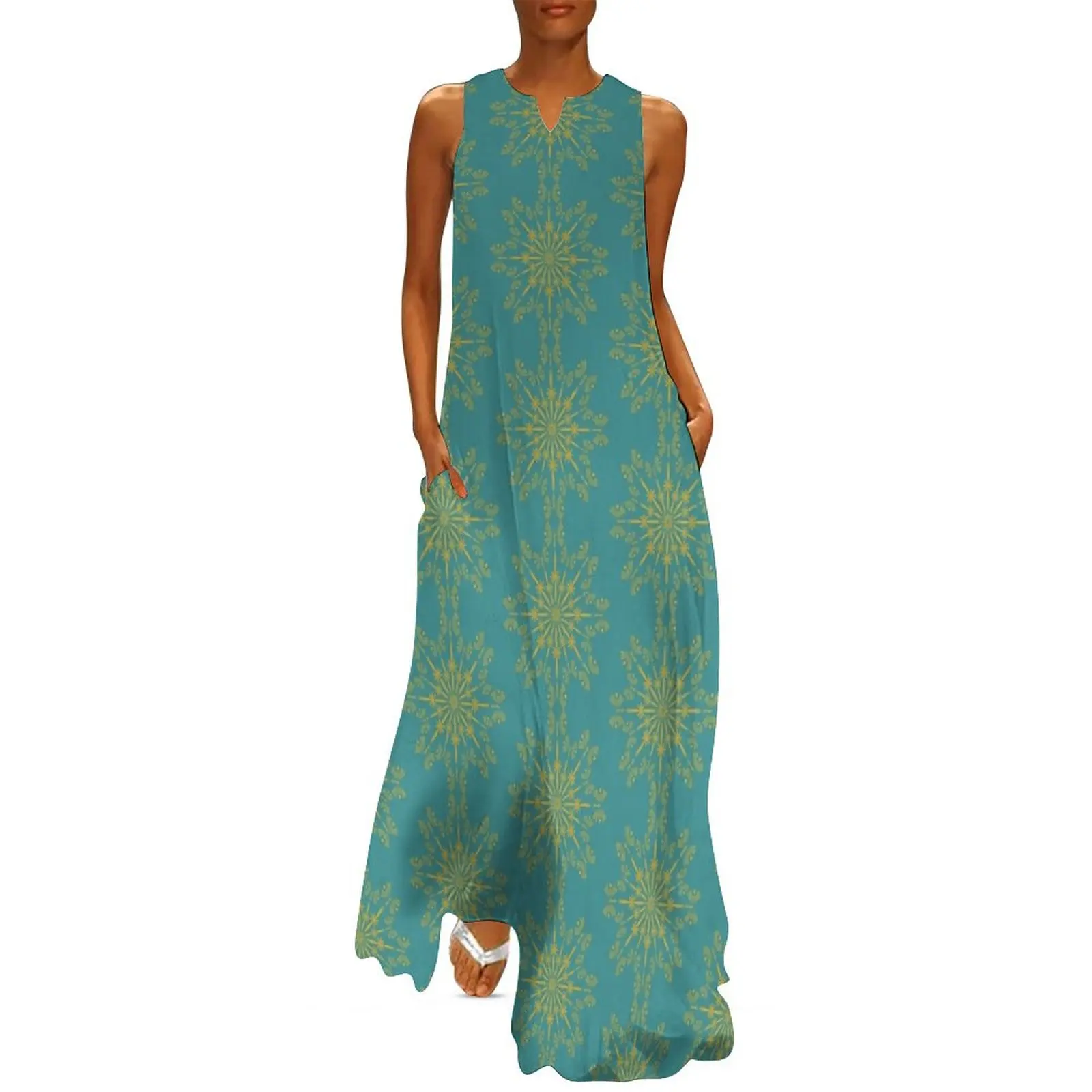 

Retro Mandala - Teal Long Dress Evening gown women clothing 2025 new arrivals prom dresses Women's skirt Dress