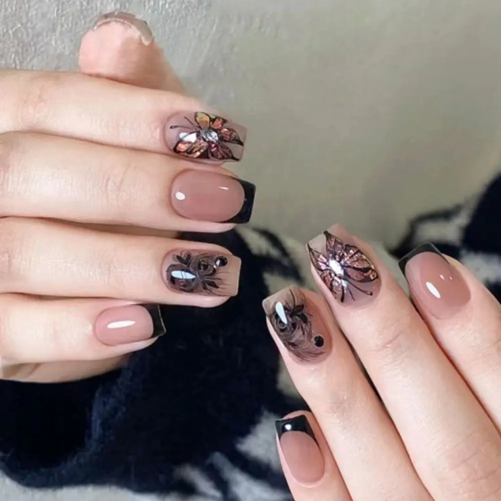 Moda longa bailarina unhas falsas olho de gato flores unhas falsas francesas cobertura completa dicas de unhas destacáveis diy