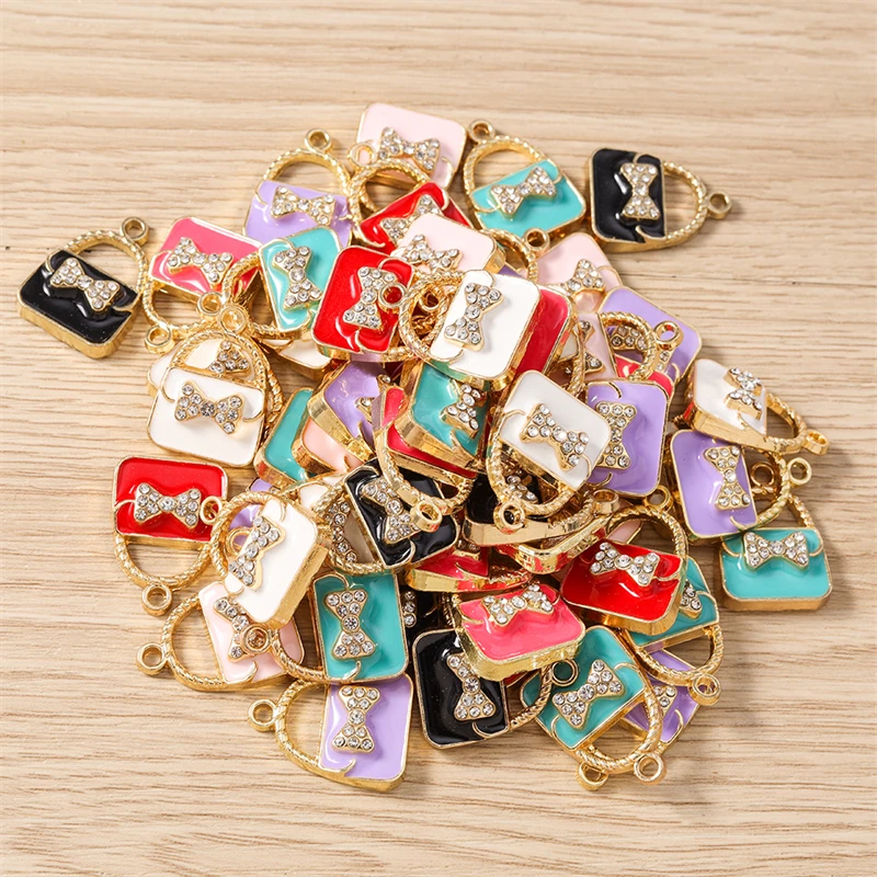 10 Stück süße Kristall-Bowknot-Charms, Emaille-Taschenanhänger, Anhänger für Schmuckherstellung, Halsketten, Ohrringe, Armbänder, DIY-Bastelbedarf – Detail 12