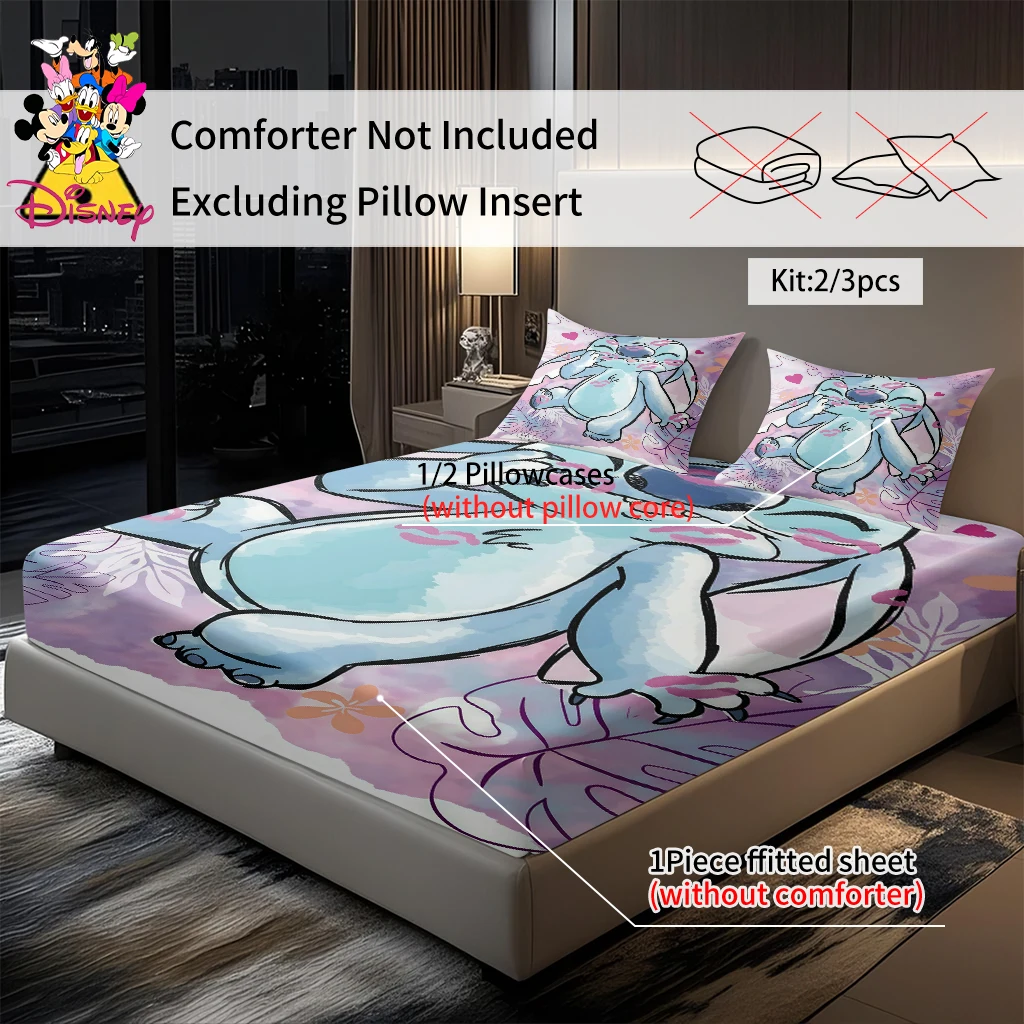 طقم ملاءات ديزني ليلو وستيتش 2/3 قطعة، ملاءة وأغطية وسائد ناعمة، فراش كرتوني لطيف قبلة للهدايا، ديكور منزلي