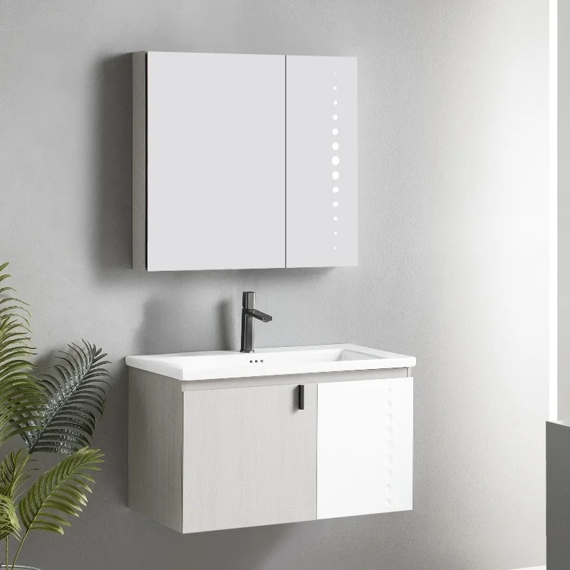 Single sink basin bathroom vanity wall-mounted rectangle