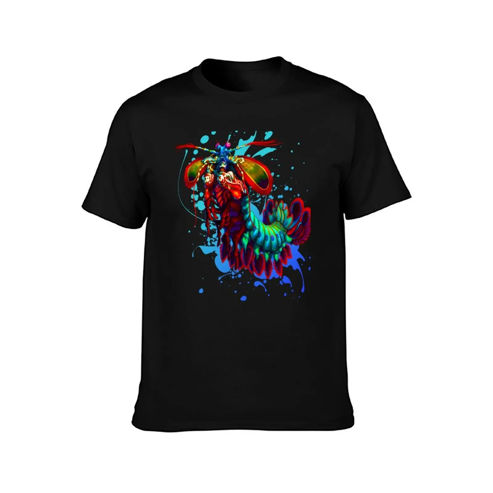 Rainbow Peacock Mantis Shrimp Blue Splash T-Shirt No Iron Casual Short Sleeve Top T-Shirt