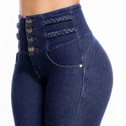 2024 Röhrenjeans für Frauen Stretch grau und blau Denim sexy hohe Taille schlanke weibliche Mode Büro trend ige taillierte Vintage-Hose