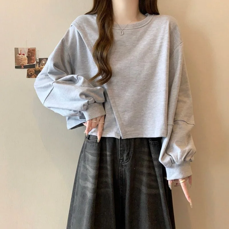 

Slim Fit Korean Sle Long Sve Crew Ne Sweatirt ort Length Thin Outerwear Top for Women Spring Autumn GIMA Brand