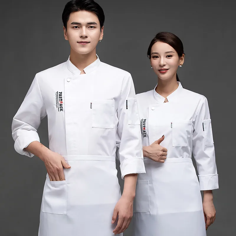 Chef Jacket Men Long Sleeve Shirt Apron Hat Bakery Cook Coat Unisex Kitchen Pastry Clothes Restaurant Waiter Uniform Print Logo