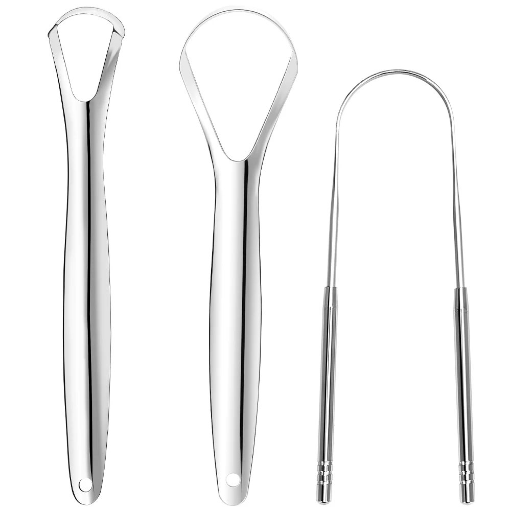3 Pcs Metal Tongue Scraper Set, Stainless Steel Tongue Cleaners Scrapers for Adults, Tongue Scraping - Reduce Bad Breath
