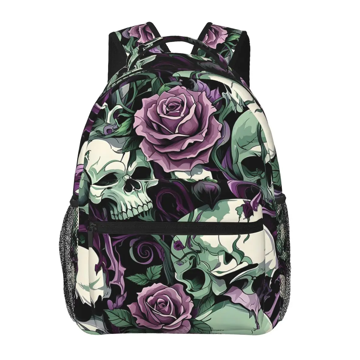 

Gothic Skull And Dark Floral Rose Student Backpack School Bag Hiking Travel Daypack for Boys Girls Fashion Bookbag Shoulder Bags