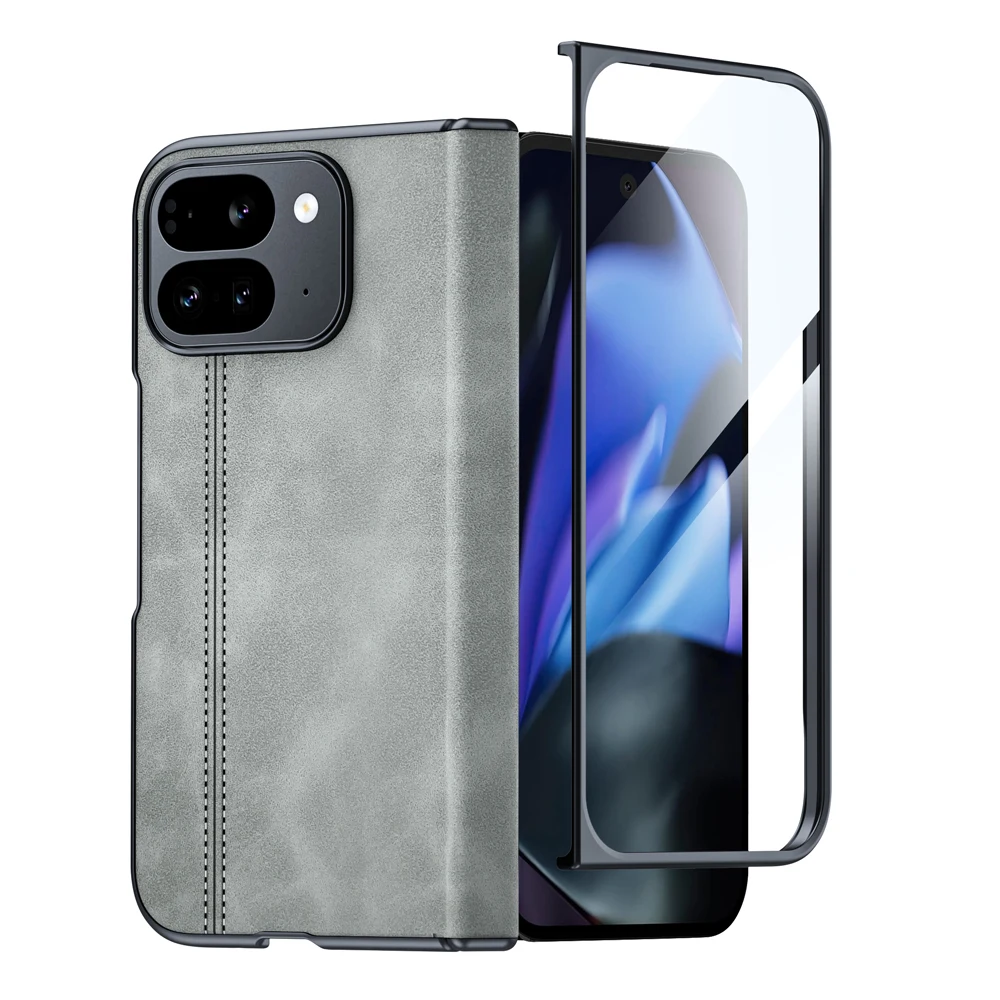 voor Google Pixel 9 Pro Fold telefoonhoesje, schapenvachttextuur magnetische scharnier beschermhoes, geïntegreerde beschermfolie