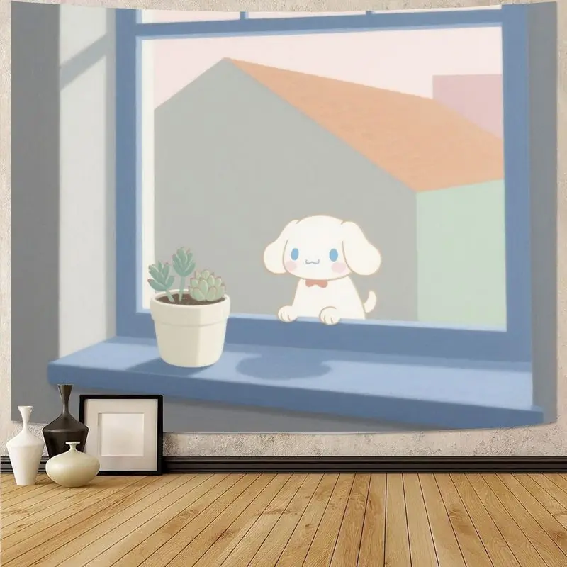 

1PC Kawaii Cinnamoroll Style Dog Window Tapestry, Modern Polyester Wall Art Decor for Living Room Bedroom Dorm Girl Gift