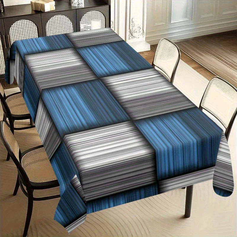 Tablecloth 1pc - Blue, White, Gray Checkered Pattern Tablecloth - Perfect for Home Decorationzyc