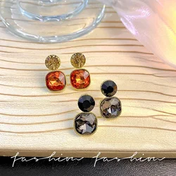 New Sugar Crystal Champagne Black Color Geometry Square Round Drop Earring for Women New Party Jewelry Christmas Girl Gift