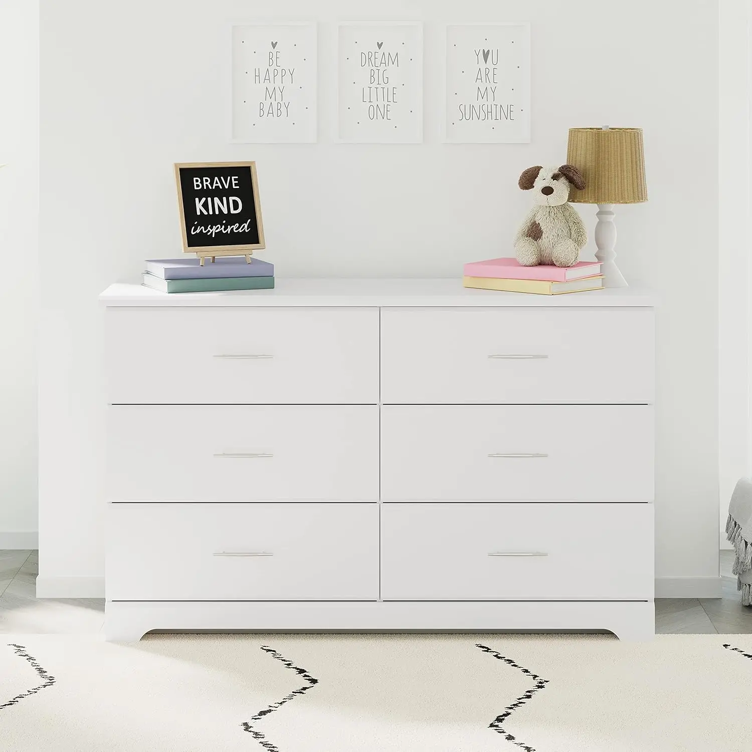 Brocside-Double Dresser for Nursery, Chest of Drawers, White, GREENGUARD, Gold Certified, 6 Drawer