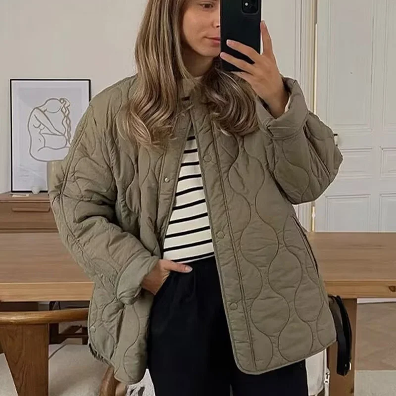 

Женские пальто, стеганая куртка с подкладкой, женские теплые однотонные парки, осень-зима, демисезонное свободное легкое стеганое женское пальто