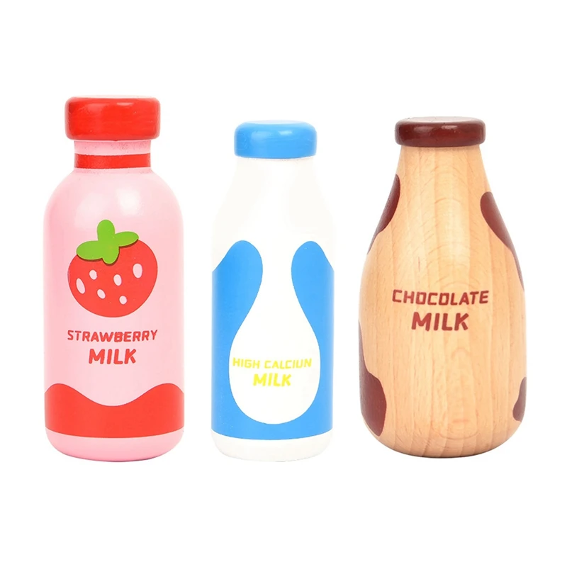 Drink Bottle Magnetic Wooden Kitchen Simulation Play House Educational Toy For Children Gift