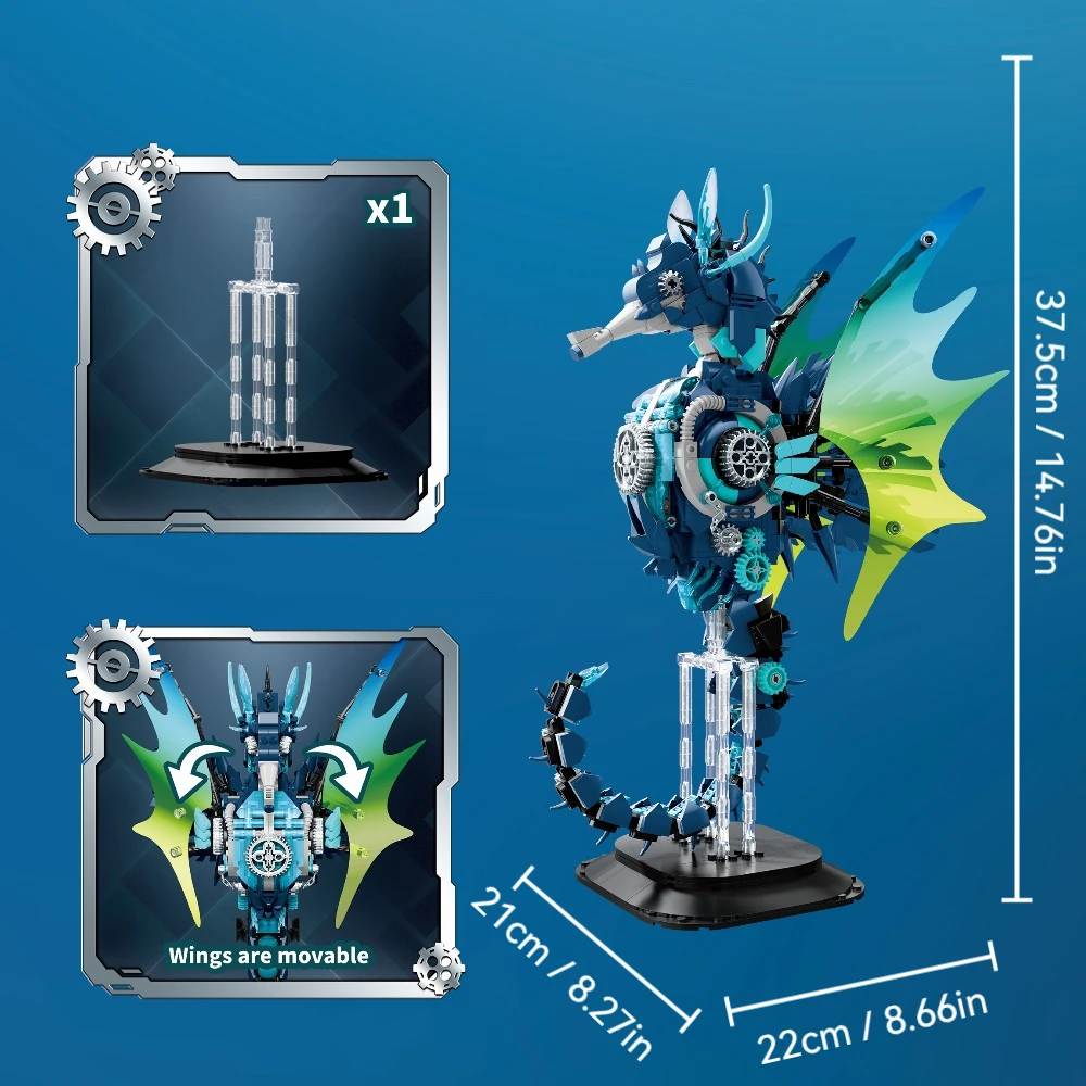 2025 기계식 해마 모델 조립 키트 해양 동물 MOC 조립 브릭 장난감 어린이 생일 할로윈 크리스마스 선물