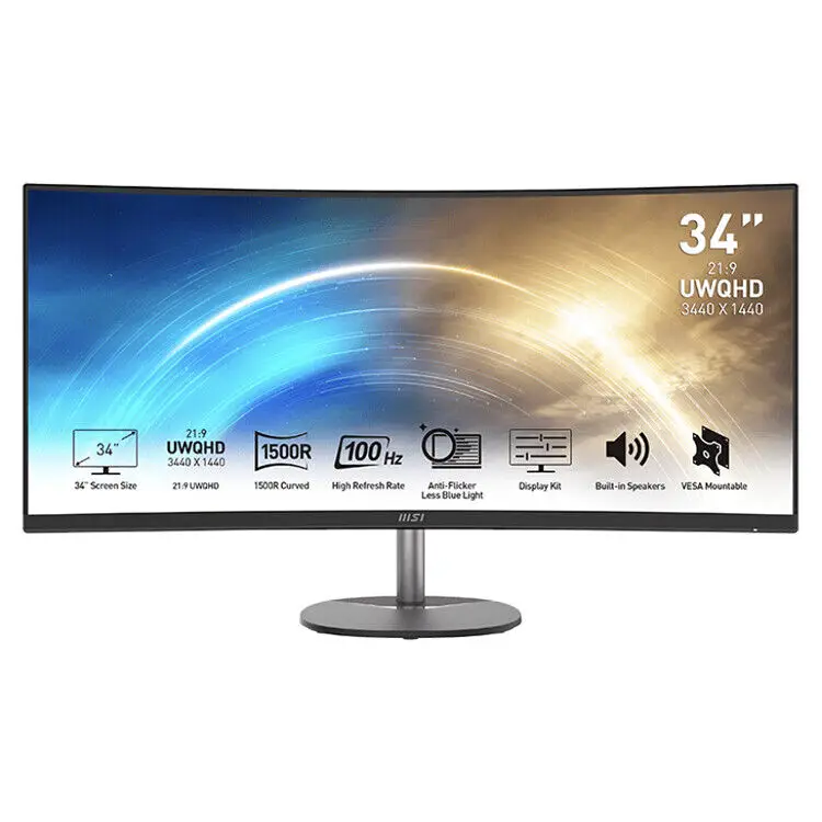 New 34 Inch Curved Screen with 1500R Curvature and 100Hz Refresh Rate Display