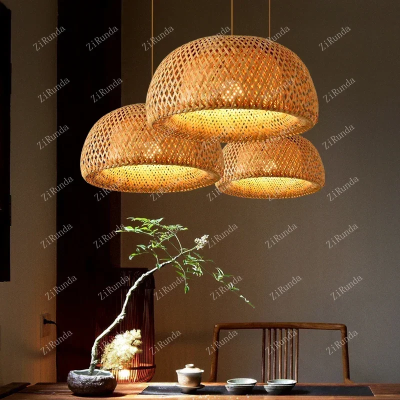 

Handmade retro bamboo chandelier restaurant coffee shop chandelier wooden base lighting hotel bedroom home decoration