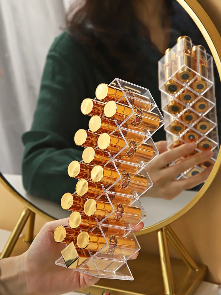 Lipstick Storage Box Desktop Transparent Lip Gloss Storage Box Display Rack Minimalist Lipstick Rack 16-grid