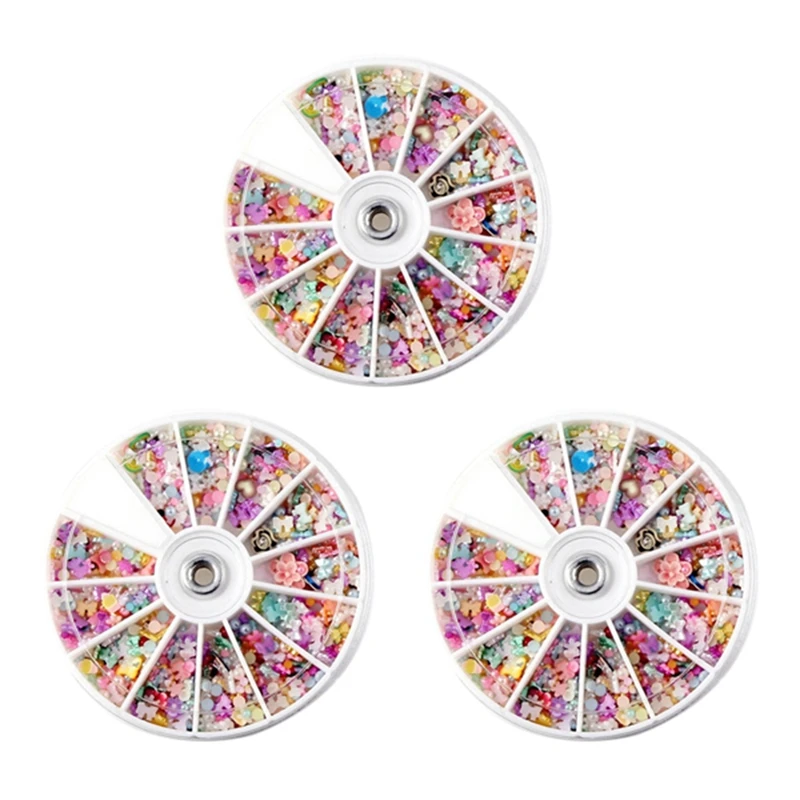 3600Pcs Wheel Mixed 3D DIY Nails Glitter Shining Rhinestones Art Tips Decoration