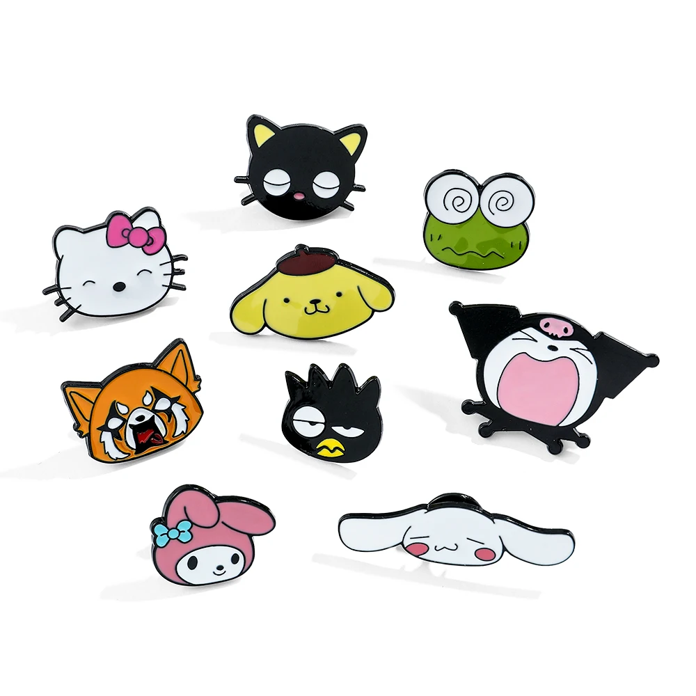 9 Pcs Animal Hello Kitty Brooch Cute Yell Kulomi Badbadtz-Maru Animal Lapel Pin Fashion Melody Cinnamon Metal Badge Backpack