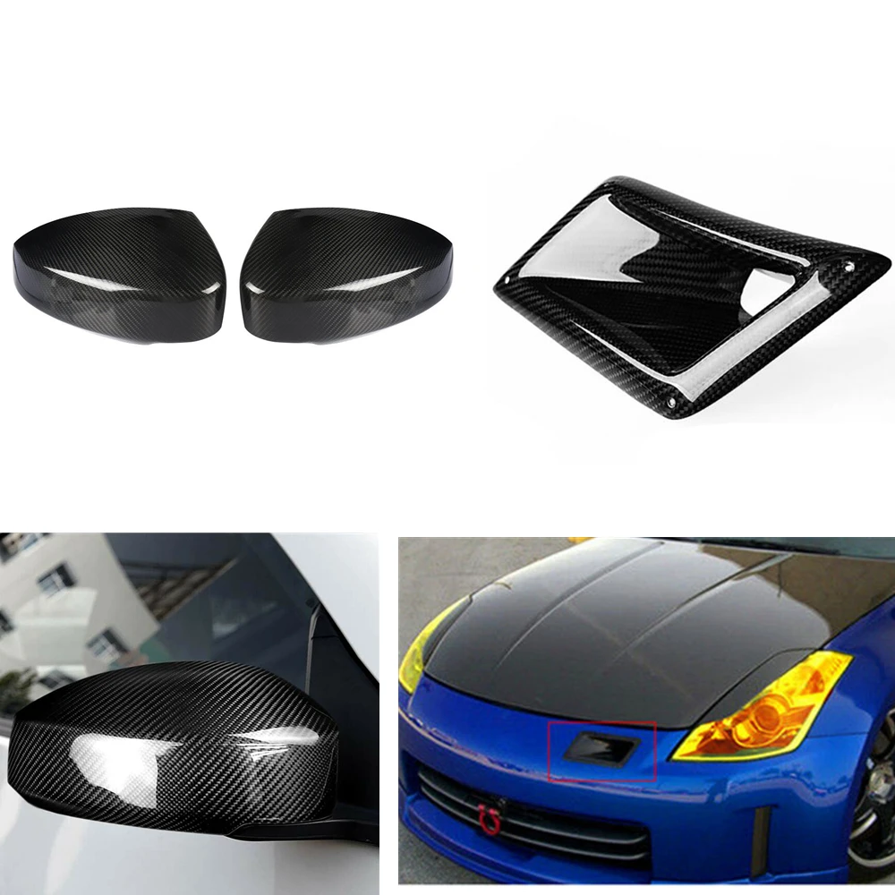 

Carbon Fiber Side Rear View Mirror Cover Front Bonnet Engine Hood Scoop Bezel Air Vent Frame Trim For Nissan 350Z Z33 2003-2009