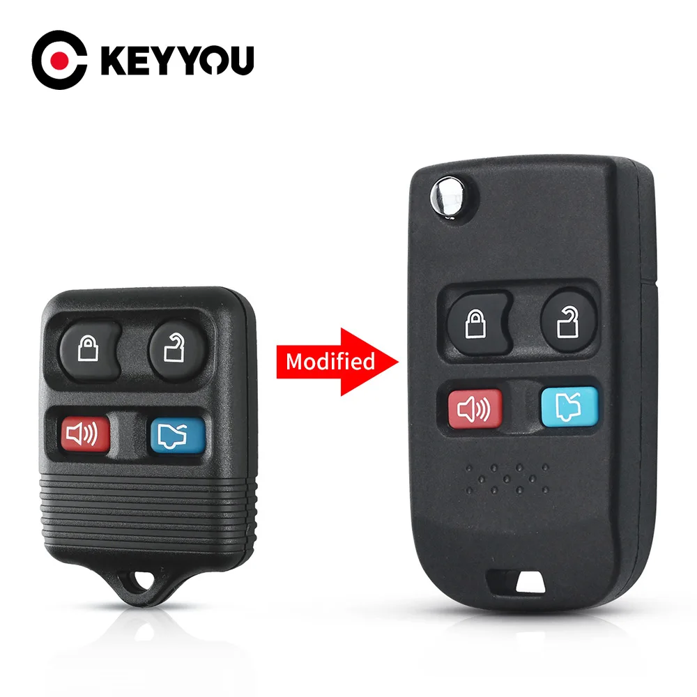 KEYYOU 4BNT Modified Folding Flip Fob Car Remote Key Shell For Ford Focus Complete Escape Mustang Explorer Lincoln Town Sport