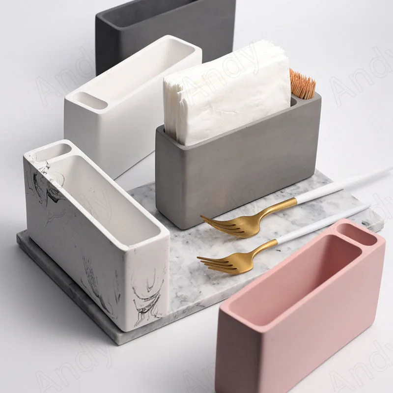 

European Cement Tissue Box Creative Simple Living Room Desktop Napkin Organizer Modern Western Restaurant Square Tissues Holder