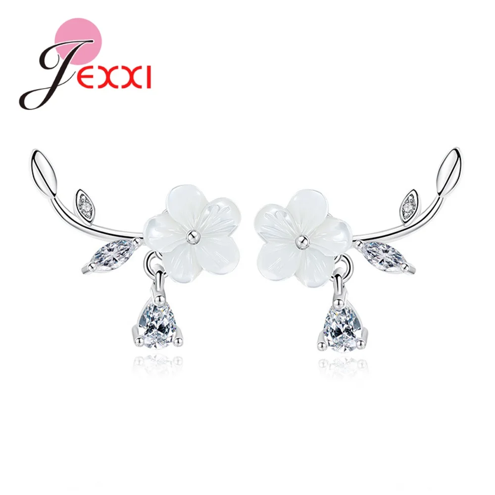 100% 925 Sterling Silver Color Branch Plum Flower Stud Earrings For Women Chinese Style Lady Cubic Zirconia Vintage Jewelry