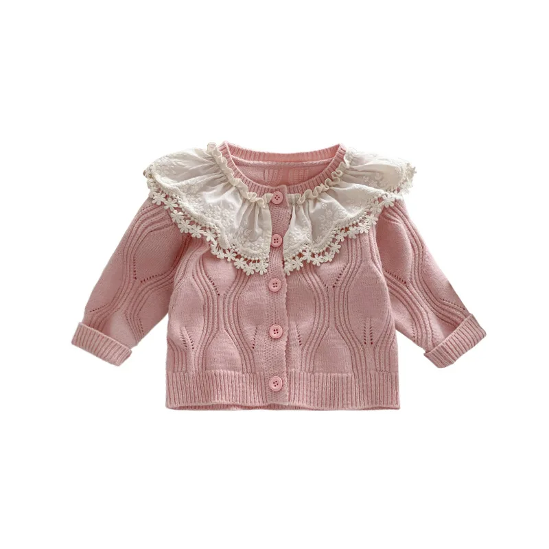 Ins Autumn Winter Baby Girls Sweater Cotton Knitted Lace Collar Long Sleeve Infant Girls Coat Loose Warm Toddler Girls Cardigan