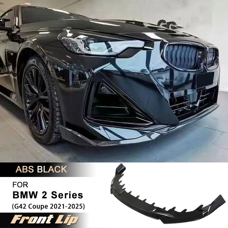 Car Front Bumper Lip Spoiler Splitters for BMW 2 Series G42 Coupe 2021-2025 Front Lip ChinApron Guard Body Kit Gloss Black ABS