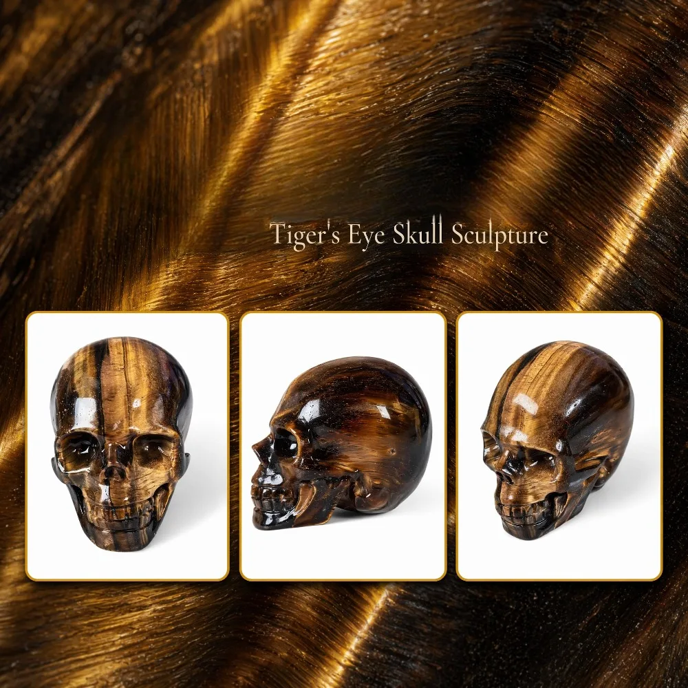 1pc 2inch Shiny Yellow Tiger Eye Stone Carved Skull Statue, Crystal Skull, Holiday Party Decoration Ornaments