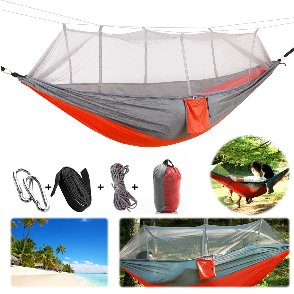 أرجوحة محمولة للمشي لمسافات طويلة مع ناموسية من النايلون، سرير معلق قابل للتنفس، سرير حديقة خارجي لمغامرة البقاء على قيد الحياة في حالات الطوارئ #5