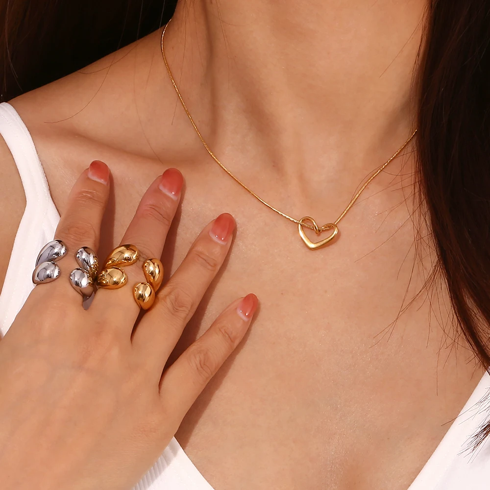 E.B.belle Water Drop Head Open Ring PVD Plate 18K Gold Plated Decoration 316L Stainless Steel Lady Finger Jewelry Gifts