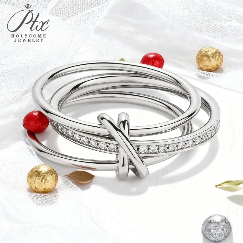 

1mm Round Moissanite Ring with 925 Silver Plated White Yellow Gold Three-layer Stacking "X" Shape for Engagement Fishion Jewely