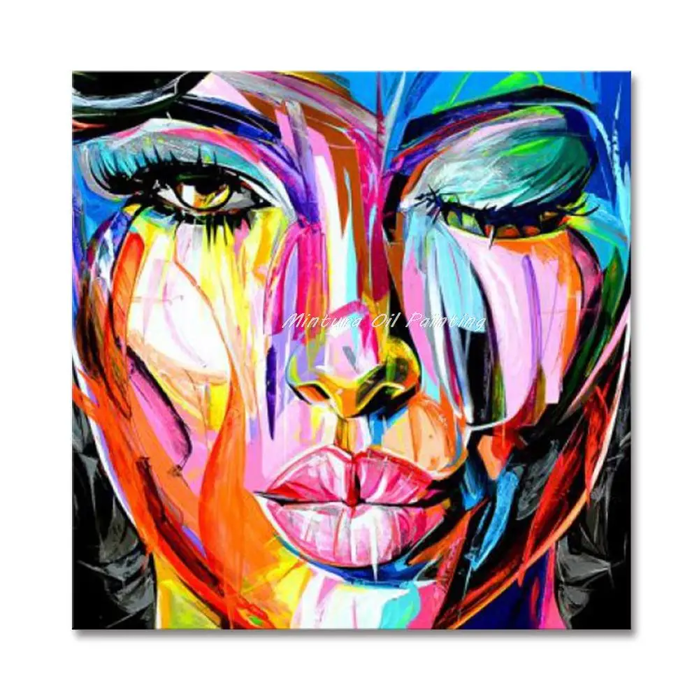 Mintura  Handpainted Abstract Knife Women Faces Oil Paintings on Canvas, Modern Wall Art Picture for Living Room Home Decoration