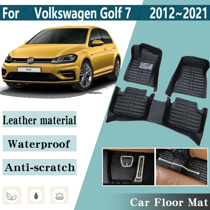 

LHD Car Floor Mat for Volkswagen Golf Mk7 VW Golf 7 2012~2021 Car Leather Foot Mat Inner Liner Carpet Pad Custom Rug Accessories